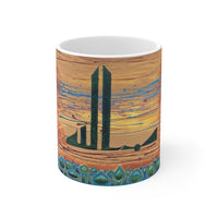 Kufic Bismillah & Blue Akhirah Domes. White Mug 11oz